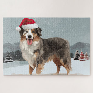 Australischer Schäferhund im Schnee Weihnachten 