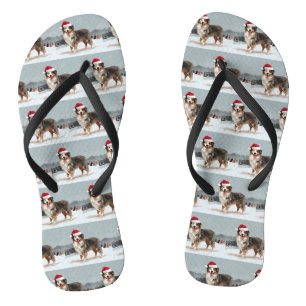 Australischer Schäferhund im Schnee Weihnachten Flip Flops