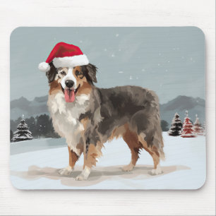 Australischer Schäferhund im Schnee Weihnachten Mousepad