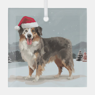 Australischer Schäferhund im Schnee Weihnachten Ornament Aus Glas