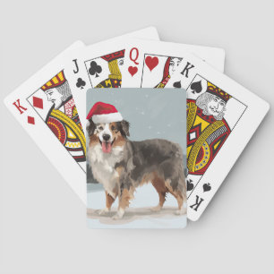 Australischer Schäferhund im Schnee Weihnachten Spielkarten