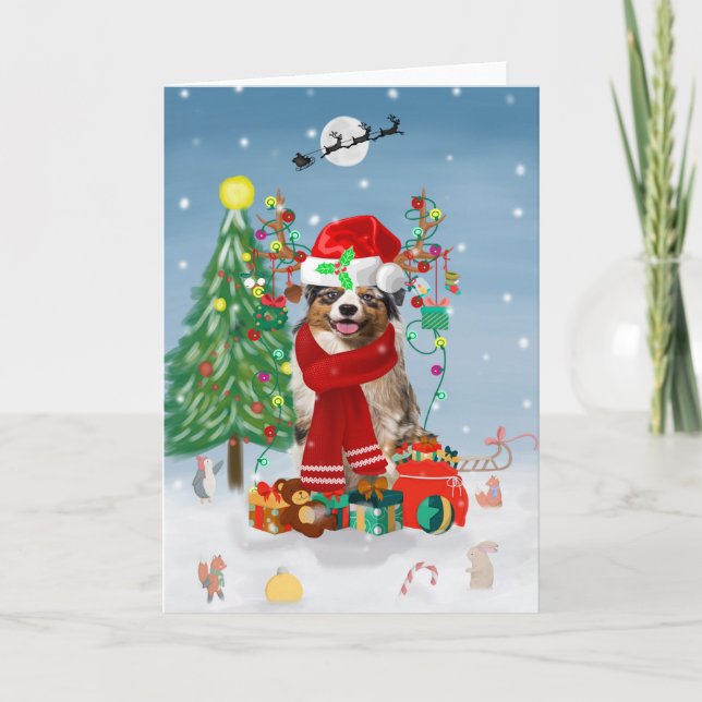 Australischer Schäferhund im Schnee Weihnachtsgesc Karte (Vorderseite)