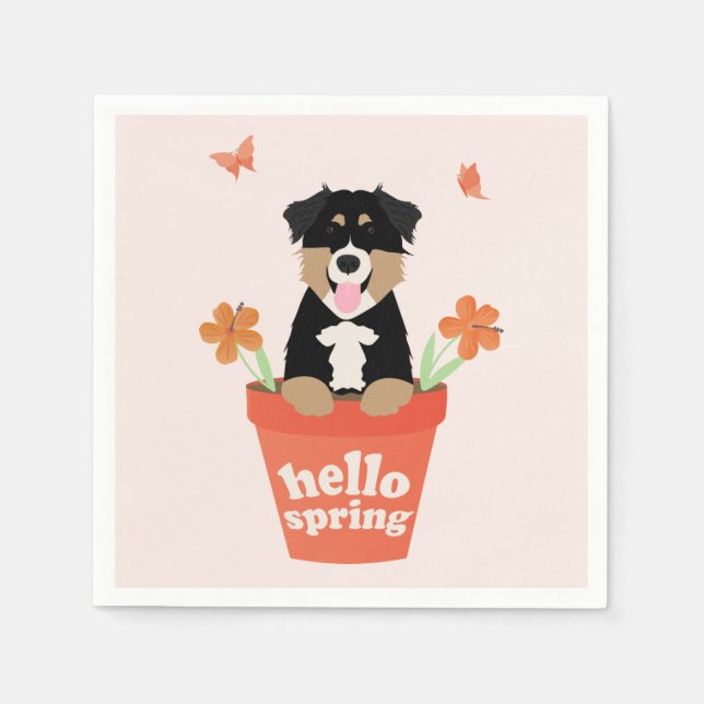 Australischer Schäferhund in Blume Pot Serviette (Vorderseite)