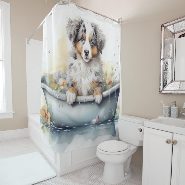 Australischer Schäferhund in der Badewanne Wasserf Duschvorhang (Beispiel)
