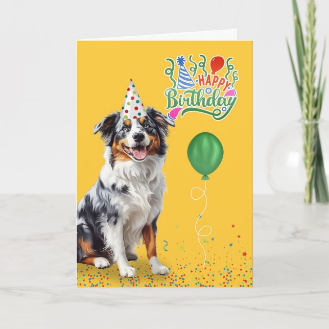 Australischer Schäferhund in einem Party zum Gebur Karte (Vorderseite)