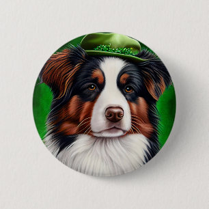 Australischer Schäferhund in St. Patrick's Day Dre Button