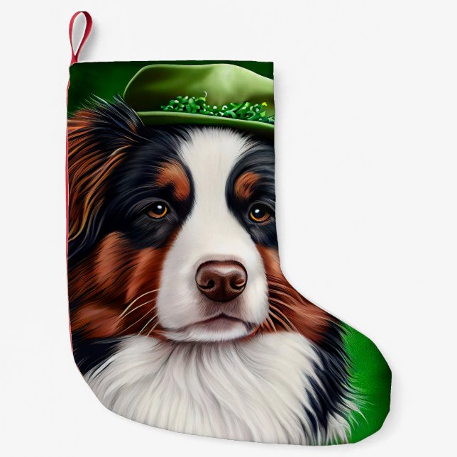 Australischer Schäferhund in St. Patrick's Day Dre Kleiner Weihnachtsstrumpf (Vorderseite)