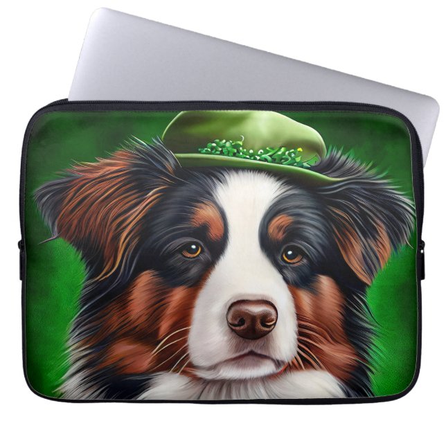 Australischer Schäferhund in St. Patrick's Day Dre Laptopschutzhülle (Vorderseite)
