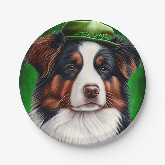 Australischer Schäferhund in St. Patrick's Day Dre Pappteller (Vorderseite)