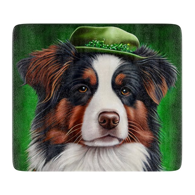 Australischer Schäferhund in St. Patrick's Day Dre Schneidebrett (Vorderseite)