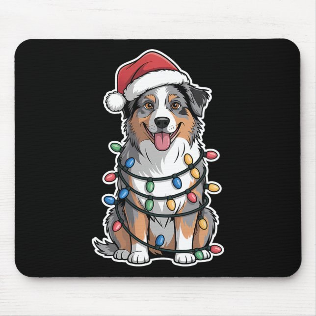Australischer Schäferhund in Weihnachtsbeleuchtung Mousepad (Vorne)