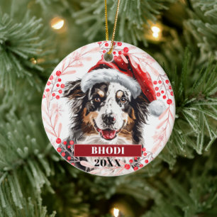Australischer Schäferhund in Weihnachtsmannmütze Keramik Ornament