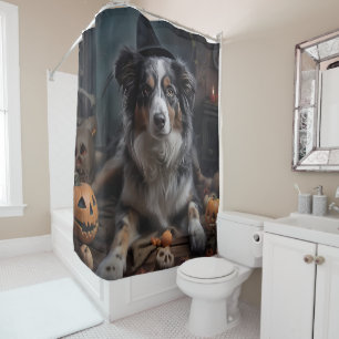 Australischer Schäferhund Kürbisse Halloween Gruse Duschvorhang