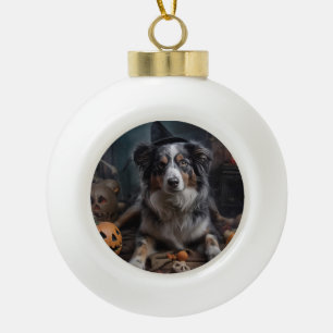 Australischer Schäferhund Kürbisse Halloween Gruse Keramik Kugel-Ornament