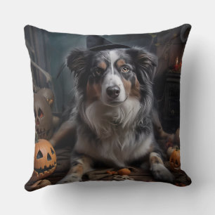Australischer Schäferhund Kürbisse Halloween Gruse Kissen