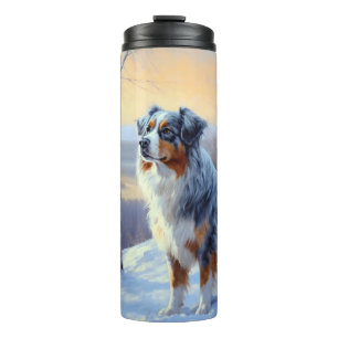 Australischer Schäferhund Lass es schneien Weihnac Thermosbecher