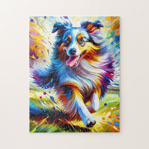 Australischer Schäferhund Laufend Acryl-Kunst Druc