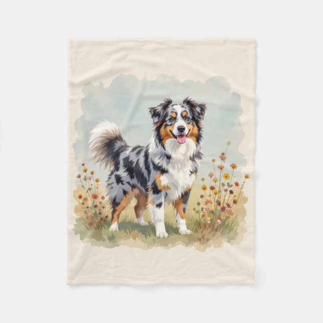 Australischer Schäferhund Merle Langschwanz Fleecedecke (Vorderseite)