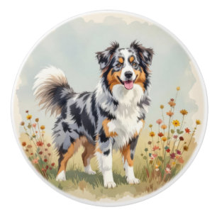 Australischer Schäferhund Merle Langschwanz Keramikknauf