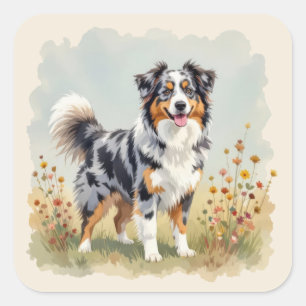 Australischer Schäferhund Merle Langschwanz Quadratischer Aufkleber