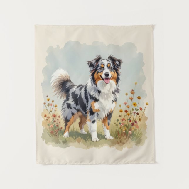 Australischer Schäferhund Merle Langschwanz Wandteppich (Vorderseite)