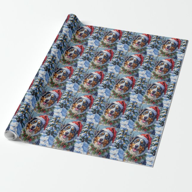 Australischer Schäferhund Merle Winter Weihnachtsk Geschenkpapier (Ungerollt)