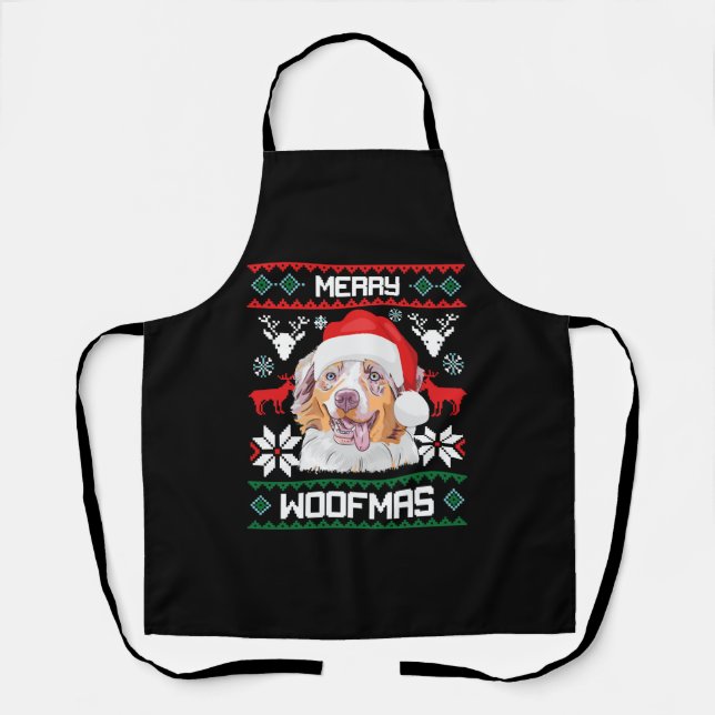 Australischer Schäferhund Merry Woofmas Weihnachte Schürze (Vorderseite)