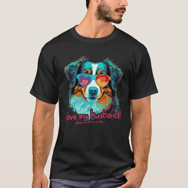 Australischer Schäferhund mit Herzbrille  Liebe me T-Shirt (Vorderseite)
