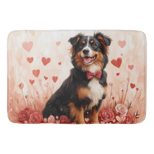 Australischer Schäferhund mit Rose - Valentinstag Badematte