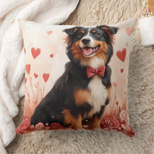Australischer Schäferhund mit Rose - Valentinstag Kissen