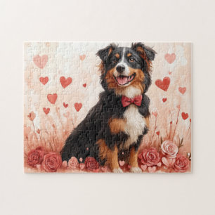 Australischer Schäferhund mit Rosen - Valentinstag