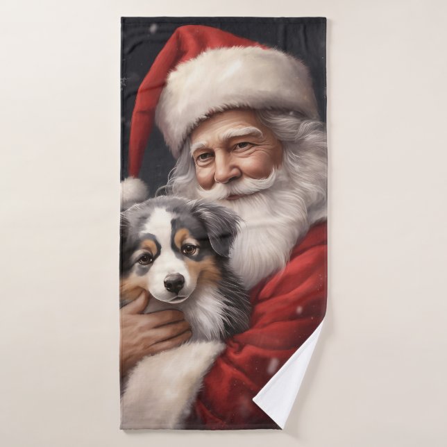 Australischer Schäferhund mit Weihnachten des Weih Badhandtuch Set (Badehandtuch)