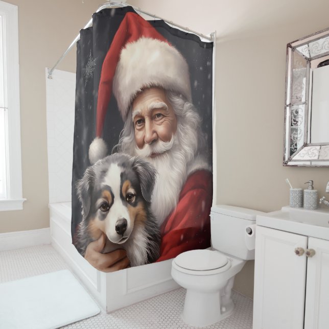 Australischer Schäferhund mit Weihnachten des Weih Duschvorhang (Beispiel)
