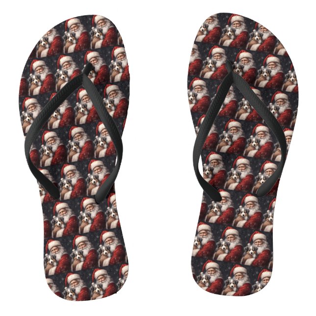 Australischer Schäferhund mit Weihnachten des Weih Flip Flops (Fußbett)