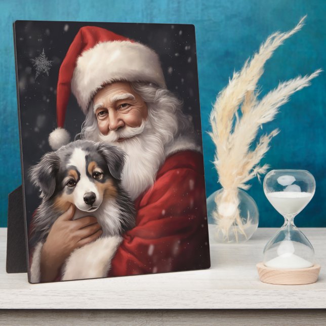 Australischer Schäferhund mit Weihnachten des Weih Fotoplatte (Seite)