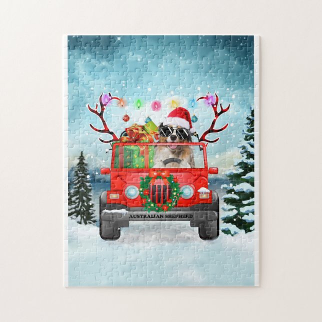 Australischer Schäferhund mit Weihnachtsgeschenken (Vertikal)