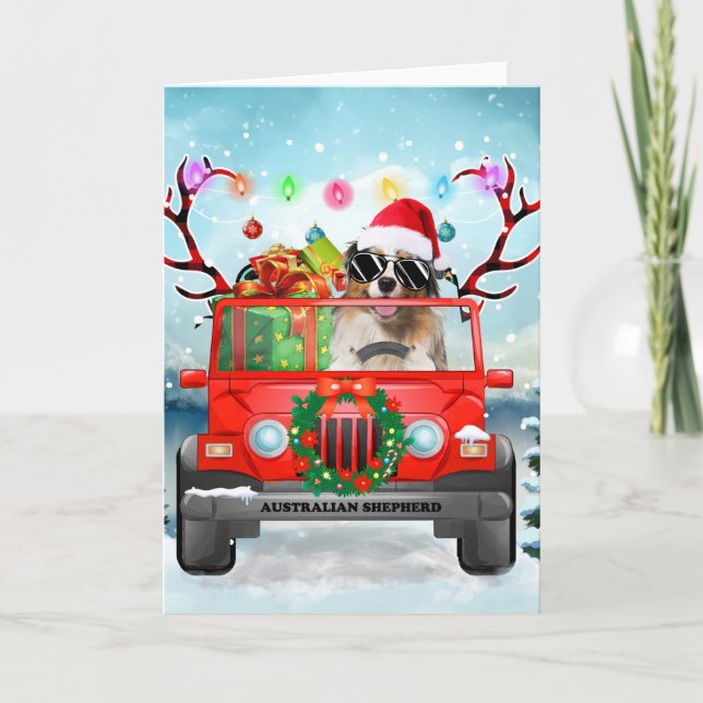 Australischer Schäferhund mit Weihnachtsgeschenken Karte (Vorderseite)