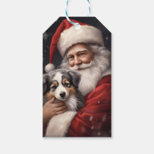 Australischer Schäferhund mit Weihnachtsmann Weihn Geschenkanhänger