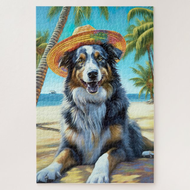 Australischer Schäferhund On Beach Liebhaber Somme (Vertikal)