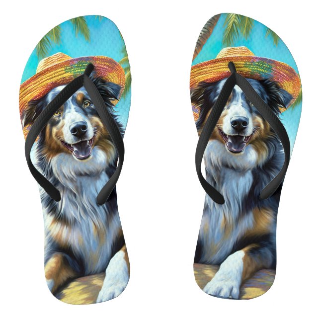 Australischer Schäferhund On Beach Liebhaber Somme Flip Flops (Fußbett)