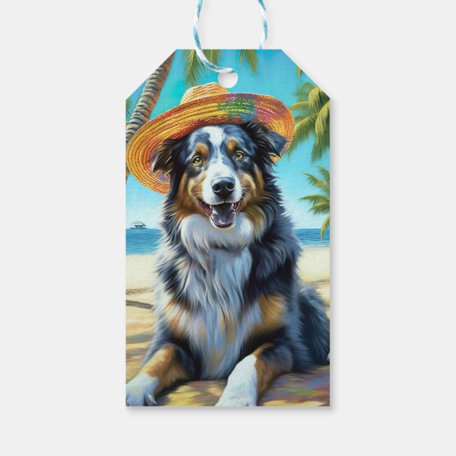 Australischer Schäferhund On Beach Liebhaber Somme Geschenkanhänger (Rückseite)