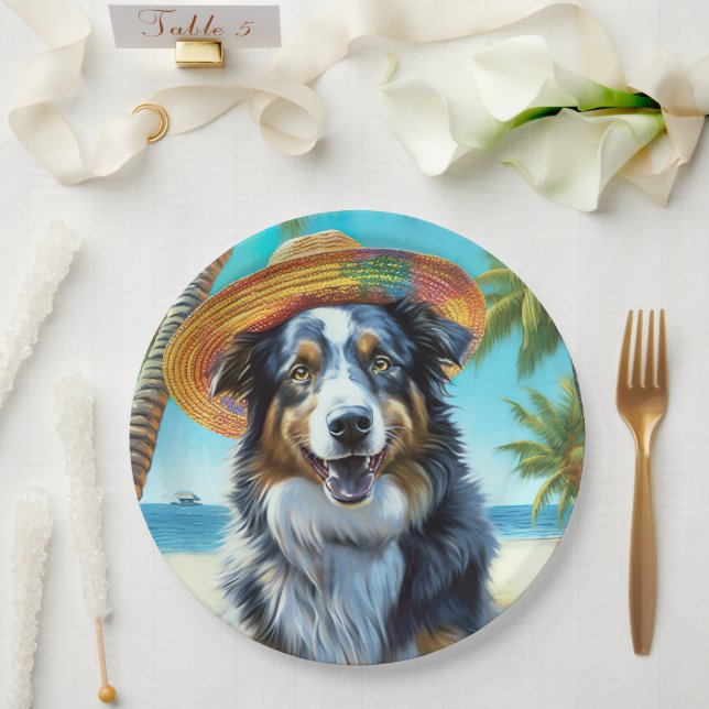 Australischer Schäferhund On Beach Liebhaber Somme Pappteller (Hochzeit)