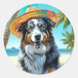 Australischer Schäferhund On Beach Liebhaber Somme Runder Aufkleber