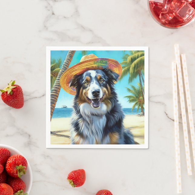 Australischer Schäferhund On Beach Liebhaber Somme Serviette (Beispiel)