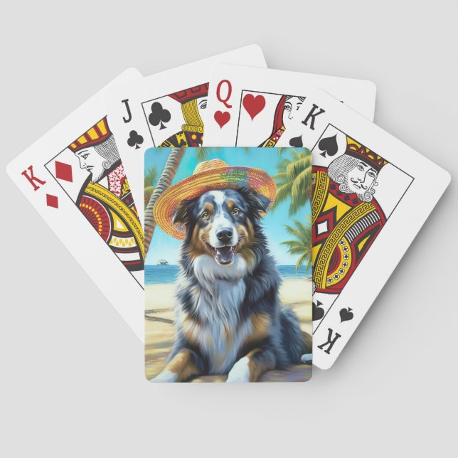 Australischer Schäferhund On Beach Liebhaber Somme Spielkarten (Rückseite)