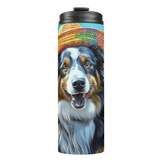 Australischer Schäferhund On Beach Liebhaber Somme Thermosbecher (Vorderseite)