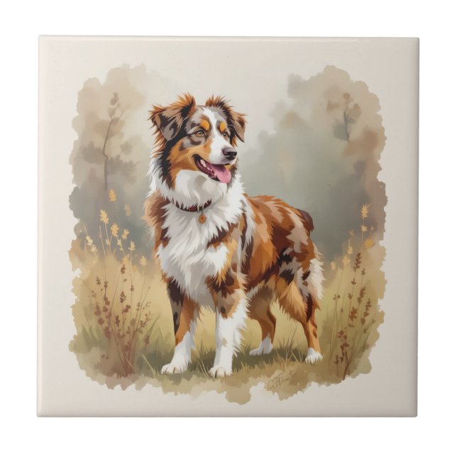 Australischer Schäferhund Rot Merle Aussie Fliese (Vorderseite)