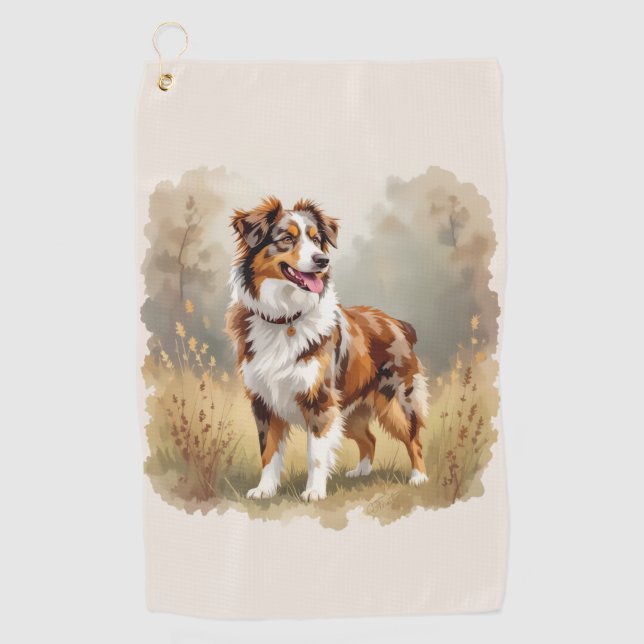Australischer Schäferhund Rot Merle Aussie Golfhandtuch (Vorderseite)
