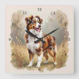 Australischer Schäferhund Rot Merle Aussie Quadratische Wanduhr