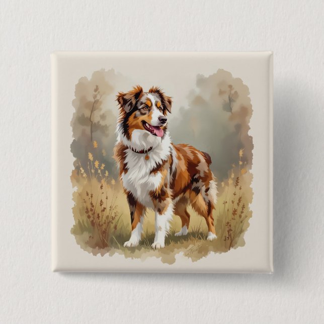 Australischer Schäferhund Roter Merle Aussie Button (Vorderseite)